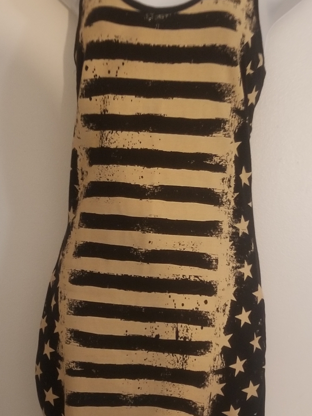 Pre-loved Sleeveless Star & Stripe Bodycon Dress - Black and Tan